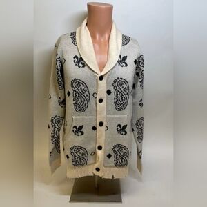 NEW Carre Paris France Designer Paisley Print Eiffel Tower Sweater Cardigan XS